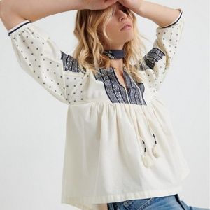 Lucky Brand Embroidered Peasant Top